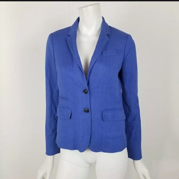J. Crew Womens Size 0 Royal Blue Classic Schoolboy Blazer Jacket in Herringbone - Picture 1 of 6